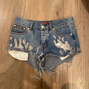 Distressed jean shorts